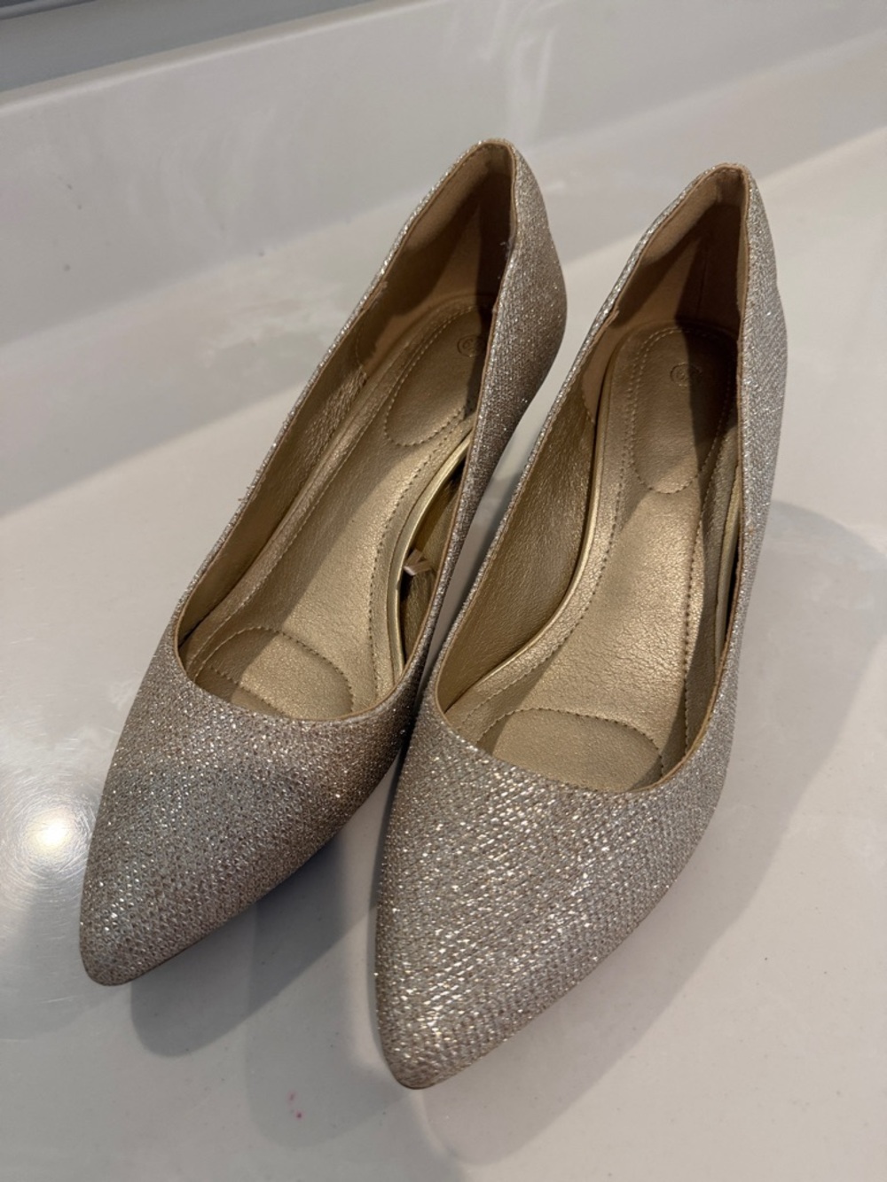 Glitter Pointed Toe Flats in Champagne Sparkle